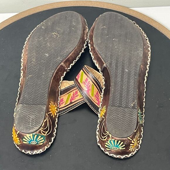 L'Artiste Sandals Women‎ 7.5 Leather Floral Wedge Slip-On Tore Ring Boho - Picture 9 of 10